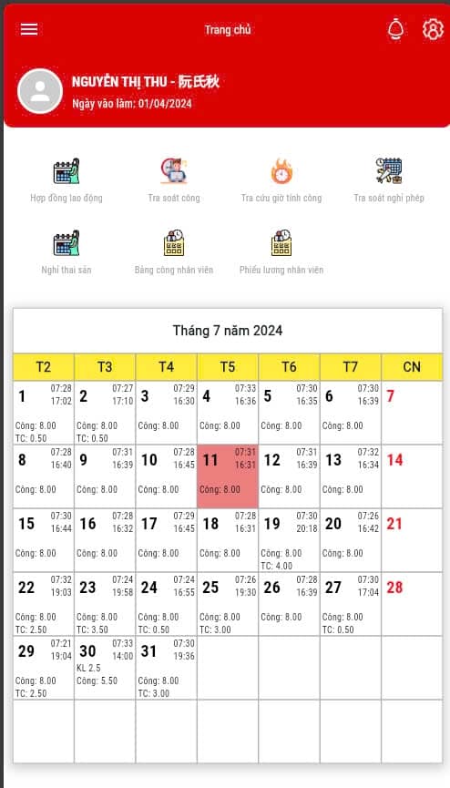 Dữ liệu Chấm công trên Mobile